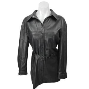 Vero Moda Women's Black Vegan Faux Leather Belted Button Up Trench Coat Jacket M